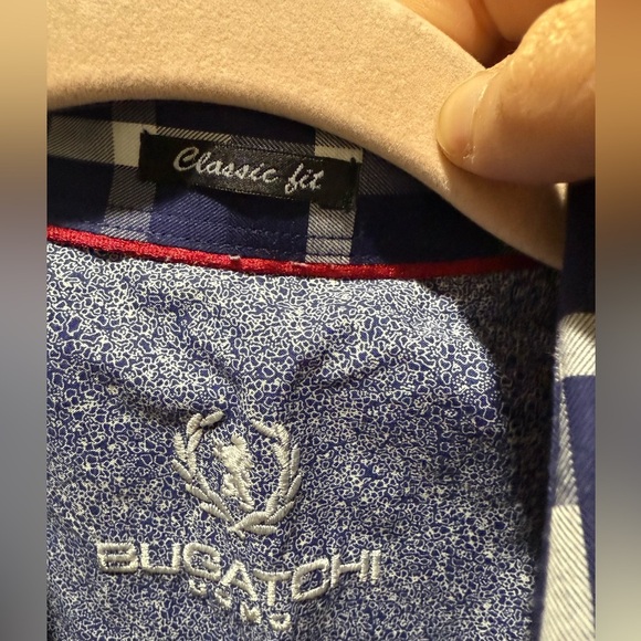 Navy check bugatchi uomo 100% cotton button down see measurements xl - Picture 6 of 11